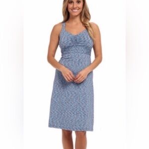 PrAna Amaya Space Dye Light Blue Ruche V Neck Racerback Mini Dress Women’s S